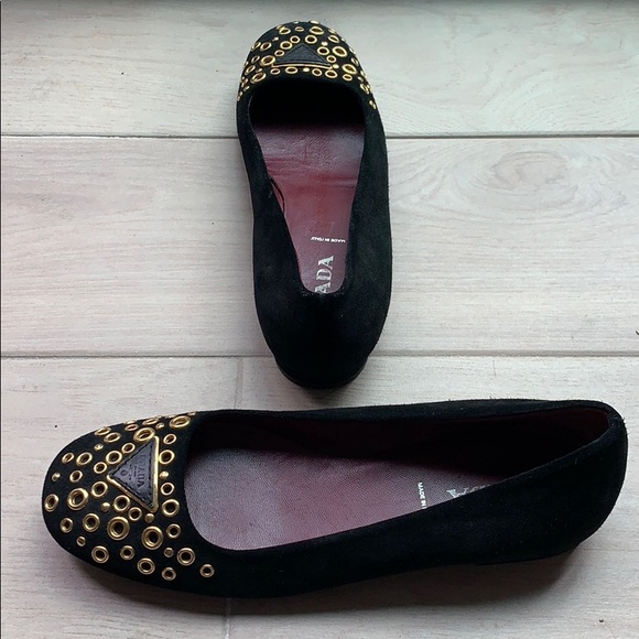Prada ballet flats slip shoes gold studs grommets - Picture 2 of 4